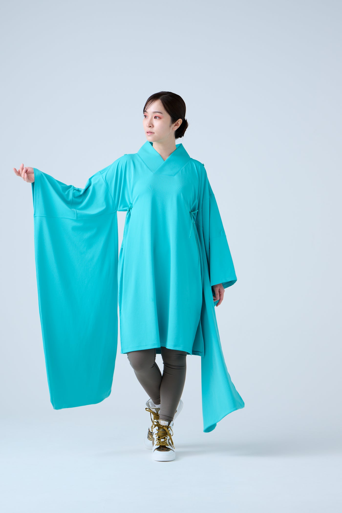 Kimono Sleeve Bare Smooth Long Pullover Turquoise Blue