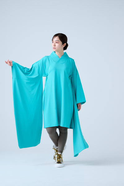 Kimono Sleeve Bare Smooth Long Pullover Turquoise Blue