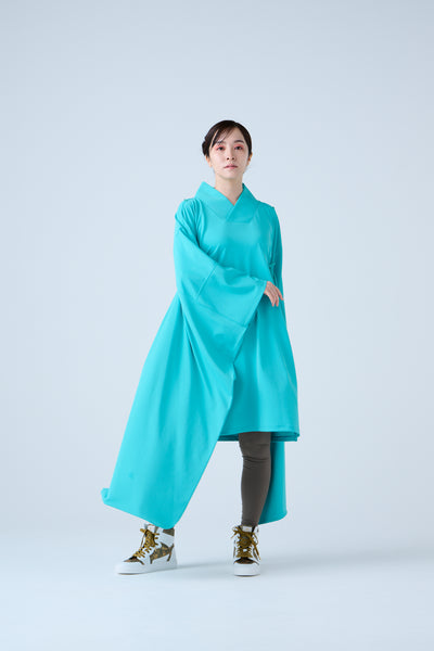 Kimono Sleeve Bare Smooth Long Pullover Turquoise Blue