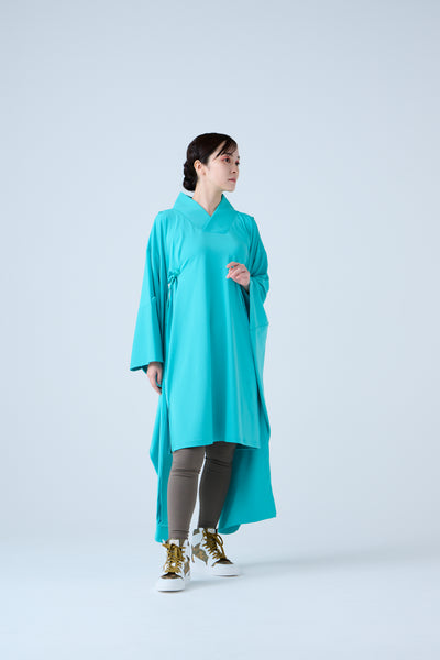 Kimono Sleeve Bare Smooth Long Pullover Turquoise Blue