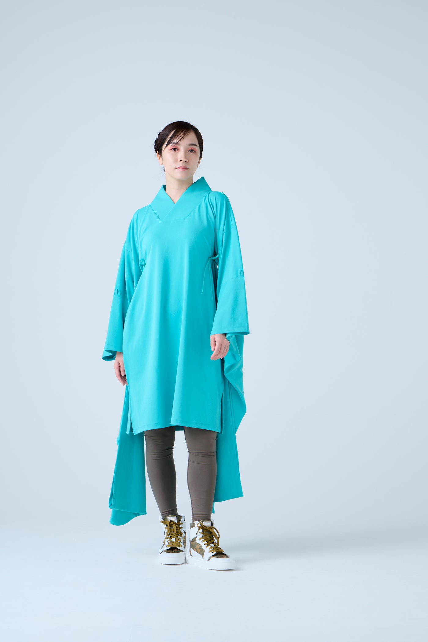 Kimono Sleeve Bare Smooth Long Pullover Turquoise Blue