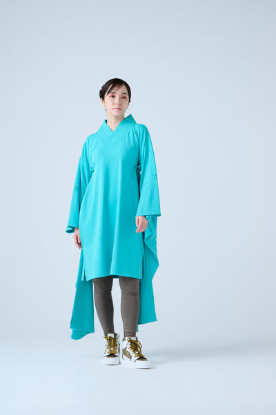 Kimono Sleeve Bare Smooth Long Pullover Turquoise Blue