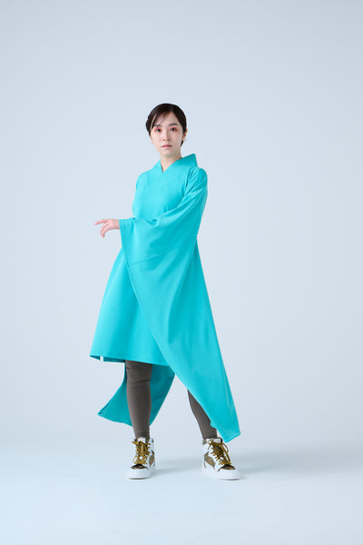 Kimono Sleeve Bare Smooth Long Pullover Turquoise Blue