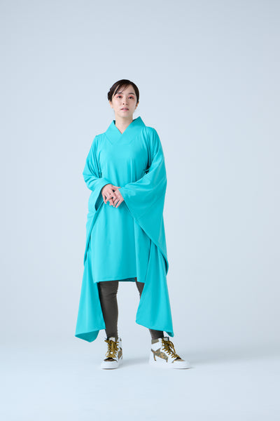 Kimono Sleeve Bare Smooth Long Pullover Turquoise Blue
