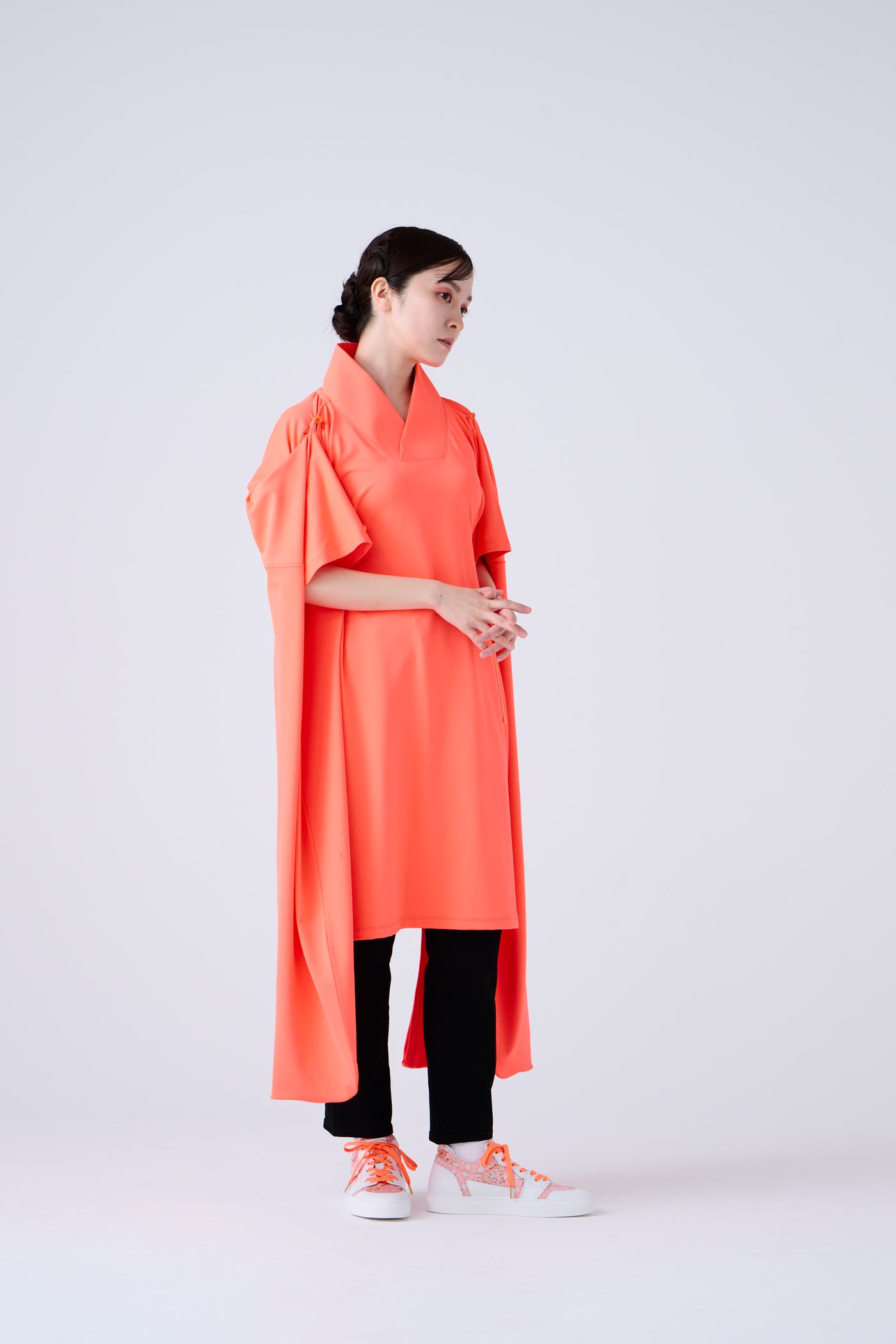 Kimono Sleeve Bare Smooth Long Pullover Orange