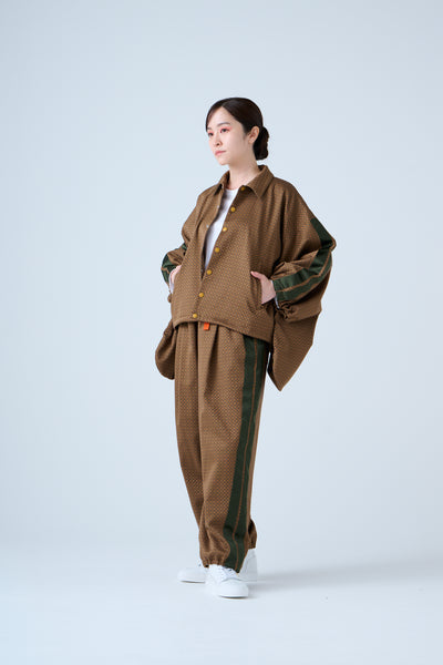 Ring Pattern Jacquard Shirring Pants Gold Orange