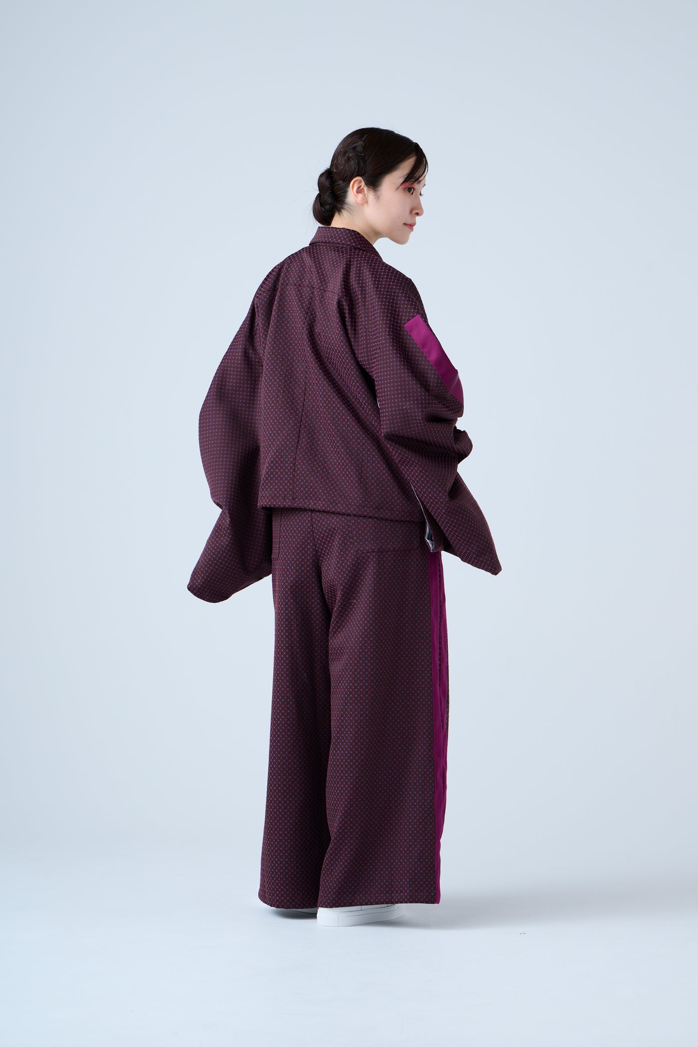 Ring Pattern Jacquard Drawstring Pants Purple Navy