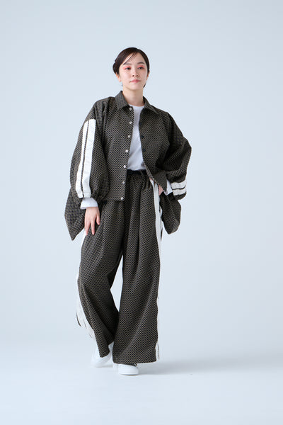 Folded Jacquard Drawstring Pants Black